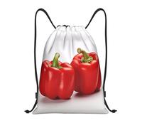 RLDOBOFE Two Red Bell Peppers Drawstring Backpack Sports Gym Sackpack Waterproof Swim Bag Men Women Draw String Bag, Black, S