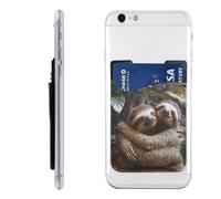 RLDOBOFE Two Sloths Hugging Phone Wallet, Stick On Card Holder for Back of Phone Case - Leather Cell Phone Card Wallet Sleeve Adhesive Phone Pocket - Compatible with Most Cell Phones