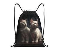RLDOBOFE Two White Cats Drawstring Backpack Sports Gym Sackpack Waterproof Swim Bag Men Women Draw String Bag, Black, M