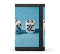 RLDOBOFE Two White Dice Trifold Wallet Minimalist Mens Wallet with Key Hook 8 Card Slots Modern Stylish Polyester Security Wallets Fashion Slim Credit Card Holder Id Window