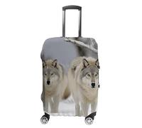 RLDOBOFE Two Wolves Walking in The Snow Baggage Cover for Travel, Washable Suitcase Covers for Home, Dustproof Luggage Protector Skins with Zippers, Protector Anti Scratch, Luggage Covers, white