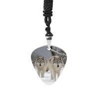 RLDOBOFE Two Wolves Walking in The Snow Guitar Pick Necklace, Guitar Pick Holder Pendant for Women, Guitar Music Necklace for Men, Personalized Rock Music Necklace with Chain, Music Picks