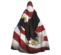 RLDOBOFE Unisex Full Length Halloween Hooded Cloak American Flag Fly Eagle Hooded Robe Witch Cape for Halloween Cosplay Costume