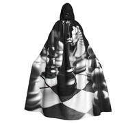 RLDOBOFE Unisex Full Length Halloween Hooded Cloak black and white chess Hooded Robe Witch Cape for Halloween Cosplay Costume