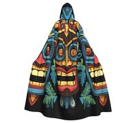 RLDOBOFE Unisex Full Length Halloween Hooded Cloak Colorful tiki mask pattern Hooded Robe Witch Cape for Halloween Cosplay Costume