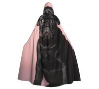 RLDOBOFE Unisex Full Length Halloween Hooded Cloak Cute Black Pug Hooded Robe Witch Cape for Halloween Cosplay Costume