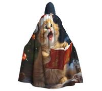 RLDOBOFE Unisex Full Length Halloween Hooded Cloak Cute Cat Sing Christmas Carols Hooded Robe Witch Cape for Halloween Cosplay Costume