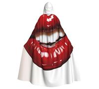 RLDOBOFE Unisex Full Length Halloween Hooded Cloak Cute Graphic Red Lips Hooded Robe Witch Cape for Halloween Cosplay Costume