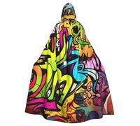 RLDOBOFE Unisex Full Length Halloween Hooded Cloak Graffiti Drawing Hooded Robe Witch Cape for Halloween Cosplay Costume