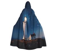 RLDOBOFE Unisex Full Length Halloween Hooded Cloak Lighthouse Under Starry Night Sky Hooded Robe Witch Cape for Halloween Cosplay Costume