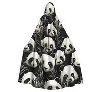 RLDOBOFE Unisex Full Length Halloween Hooded Cloak Panda Graphic Black and White Hooded Robe Witch Cape for Halloween Cosplay Costume