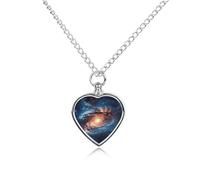 RLDOBOFE Universe Gala Cremation Jewelry for Ashes Heart Urn Necklaces Personalized Memorial Necklace Dog Cat Keepsake Pendant Custom Small Locket Ash Holder for Women Men