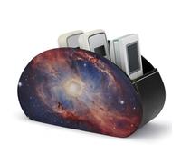 RLDOBOFE Universe Gala Remote Control Organizer PU Leather Storage 5 Compartment Controller Holder Multi-functional Brush Organizer Box Office Supplies Caddy for Bedside