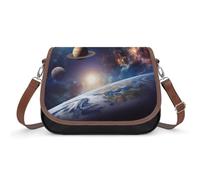 RLDOBOFE Universe Galaxy Outer Space Crossbody Bags for Women Vegan Leather Handbags with Adjustable Strap Trendy Medium Shoulder Bag Lightweight Travel Saddle Bag Little Purse Wallet