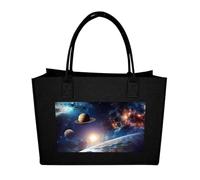 RLDOBOFE Universe Galaxy Outer Space Felt Tote Bag Reusable Kitchen Grocery Bag Versatile Large Capacity Commuter Handbags, Black, One Size
