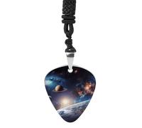 RLDOBOFE Universe Galaxy Outer Space Guitar Pick Necklace, Guitar Pick Holder Pendant for Women, Guitar Music Necklace for Men, Personalized Rock Music Necklace with Chain, Music Picks