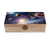 RLDOBOFE Universe Galaxy Outer Space Wooden Keepsake Box with Lids Wood Storage Box with A Hinged Lid Decorative Boxes Table Large Rectangular Organizer Container for Jewelry Photos Craft
