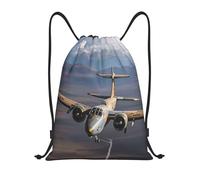 RLDOBOFE US Army Plane Drawstring Backpack Sports Gym Sackpack Waterproof Swim Bag Men Women Draw String Bag, Black, S