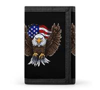 RLDOBOFE USA Eagle Trifold Wallet Minimalist Mens Wallet with Key Hook 8 Card Slots Modern Stylish Polyester Security Wallets Fashion Slim Credit Card Holder Id Window