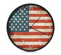 RLDOBOFE USA Flag Wall Clock for Home, Battery Operated Silent Clock for Office, Fashionable Round Wall Clocks with Arabic Numerals for Kitchen, Living Room, 9.8inch White