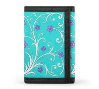 RLDOBOFE Vine & Purple Bloom Trifold Wallet Minimalist Mens Wallet with Key Hook 8 Card Slots Modern Stylish Polyester Security Wallets Fashion Slim Credit Card Holder Id Window