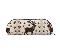 RLDOBOFE Vintage Brown Reindeer Animal Footprints Pencil Pouch Leather,Small Pen Bags With Zipper For Pencils,Pens,Markers,Makeups,Change,Coins