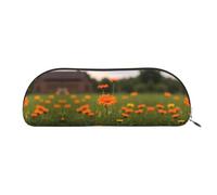 RLDOBOFE Vintage Daisy Flower Floral Orange Rustic Pencil Pouch Leather,Small Pen Bags With Zipper For Pencils,Pens,Markers,Makeups,Change,Coins