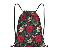 RLDOBOFE Vintage Flower Red Rose Drawstring Backpack Sports Gym Sackpack Waterproof Swim Bag Men Women Draw String Bag, Black, M
