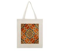 RLDOBOFE Vintage Moroccan Pattern Print Canvas Tote Bag Reusable Grocery Bag Lightweight Shopping Cloth Bags with Long Handles Aesthetic Cute Shoulder Bags for Women Lady Casual Vacation