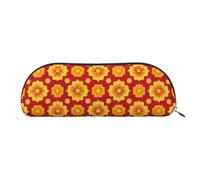 RLDOBOFE Vintage Red And Yellow Flowers Pencil Pouch Leather,Small Pen Bags With Zipper For Pencils,Pens,Markers,Makeups,Change,Coins