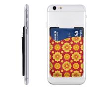 RLDOBOFE Vintage Red and Yellow Flowers Phone Wallet, Stick On Card Holder for Back of Phone Case - Leather Cell Phone Card Wallet Sleeve Adhesive Phone Pocket - Compatible with Most Cell Phones