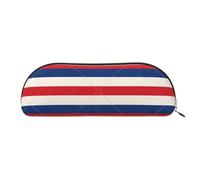 RLDOBOFE Vintage Red, White And Blue Nautical Stripes Pencil Pouch Leather,Small Pen Bags With Zipper For Pencils,Pens,Markers,Makeups,Change,Coins