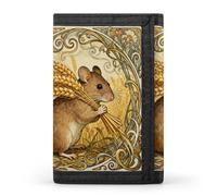 RLDOBOFE Vole Wheat Ear Trifold Wallet Minimalist Mens Wallet with Key Hook 8 Card Slots Modern Stylish Polyester Security Wallets Fashion Slim Credit Card Holder Id Window