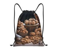 RLDOBOFE Walnut Nuts Drawstring Backpack Sports Gym Sackpack Waterproof Swim Bag Men Women Draw String Bag, Black, S