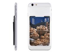 RLDOBOFE Walnut Nuts Phone Wallet, Stick On Card Holder for Back of Phone Case - Leather Cell Phone Card Wallet Sleeve Adhesive Phone Pocket - Compatible with Most Cell Phones