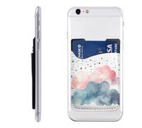 RLDOBOFE Watercolor Clouds Phone Wallet, Stick On Card Holder for Back of Phone Case - Leather Cell Phone Card Wallet Sleeve Adhesive Phone Pocket - Compatible with Most Cell Phones