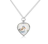 RLDOBOFE Watercolor Duck Cremation Jewelry for Ashes Heart Urn Necklaces Personalized Memorial Necklace Dog Cat Keepsake Pendant Custom Small Locket Ash Holder for Women Men