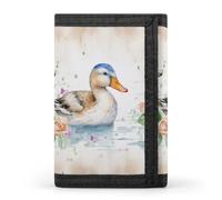 RLDOBOFE Watercolor Duck Trifold Wallet Minimalist Mens Wallet with Key Hook 8 Card Slots Modern Stylish Polyester Security Wallets Fashion Slim Credit Card Holder Id Window