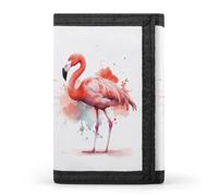 RLDOBOFE Watercolor Flamingo Trifold Wallet Minimalist Mens Wallet with Key Hook 8 Card Slots Modern Stylish Polyester Security Wallets Fashion Slim Credit Card Holder Id Window
