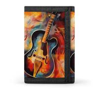 RLDOBOFE Watercolor Guitar Trifold Wallet Minimalist Mens Wallet with Key Hook 8 Card Slots Modern Stylish Polyester Security Wallets Fashion Slim Credit Card Holder Id Window