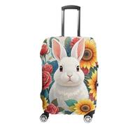 RLDOBOFE Watercolor Rabbit And Flowers Travel Luggage Cover Anti Scratch Suitcase Protector Washable Elastic Baggage Cover, white, Small, Stylish