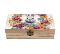 RLDOBOFE Watercolor Rabbit Wooden Keepsake Box with Lids Wood Storage Box with A Hinged Lid Decorative Boxes Table Large Rectangular Organizer Container for Jewelry Photos Craft