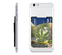 RLDOBOFE Weed Marijuana Phone Wallet, Stick On Card Holder for Back of Phone Case - Leather Cell Phone Card Wallet Sleeve Adhesive Phone Pocket - Compatible with Most Cell Phones