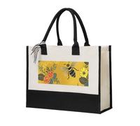 RLDOBOFE Welcome Bees Canvas Tote Bags Personalized Beach Bag Reusable Grocery Shopping Bag Casual Handbag Top Handle Shoulder Satchel Bags Work Purses Birthday Gifts for Women