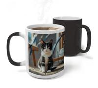 RLDOBOFE White And Black Kitten Sitting Ceramic Color Changing Mug Heat Transforming Activated Mug 11 Oz Heat Changing Sensitive Tea Cup Magic Novelty Coffee Cup Drinkware Home Kitchen Gift