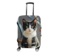 RLDOBOFE White And Black Kitten Sitting Travel Luggage Cover Anti Scratch Suitcase Protector Washable Elastic Baggage Cover, white, M, Stylish