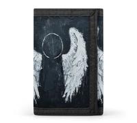 RLDOBOFE White Angel Wings Trifold Wallet Minimalist Mens Wallet with Key Hook 8 Card Slots Modern Stylish Polyester Security Wallets Fashion Slim Credit Card Holder Id Window