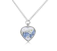 RLDOBOFE White Blue Flowers Cremation Jewelry for Ashes Heart Urn Necklaces Personalized Memorial Necklace Dog Cat Keepsake Pendant Custom Small Locket Ash Holder for Women Men