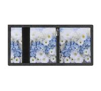 RLDOBOFE White Blue Flowers Trifold Wallet Minimalist Mens Wallet with Key Hook 8 Card Slots Modern Stylish Polyester Security Wallets Fashion Slim Credit Card Holder Id Window