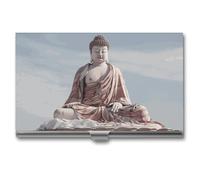 RLDOBOFE White Buddha Statue Business Card Holder, Slim Aluminum Alloy Card Case, Pocket Name Card Organizer Holder Wallet for Woman, Man, Pocket Or Bag Storage, Office Workers